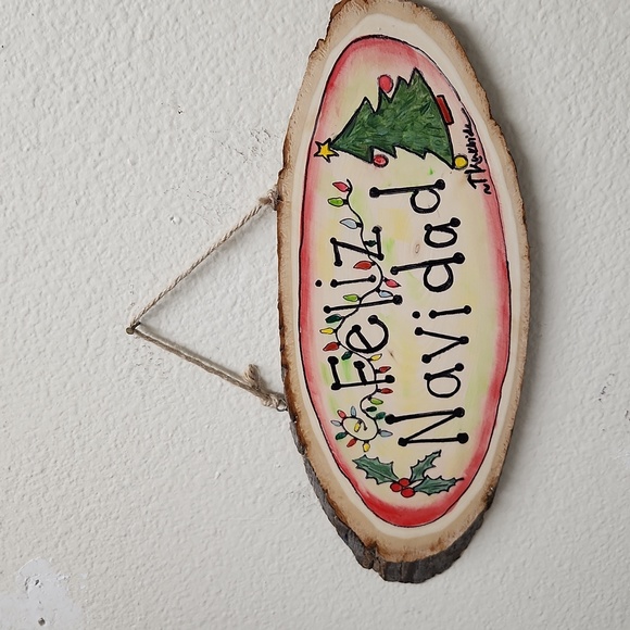 Hand Crafted Feliz Navidad Sign Wall Decor Merry Christmas 15 x 6 - Picture 8 of 9